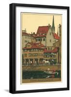 Banks of the Limmat, Zurich, Switzerland-null-Framed Art Print