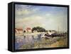 Banks of the Loing at Saint-Mammes-Alfred Sisley-Framed Stretched Canvas