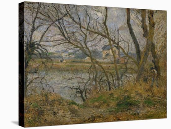 Banks of the River Oise Near Pontoise, Grey Sky, 1878-Camille Pissarro-Stretched Canvas