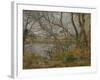 Banks of the River Oise Near Pontoise, Grey Sky, 1878-Camille Pissarro-Framed Giclee Print