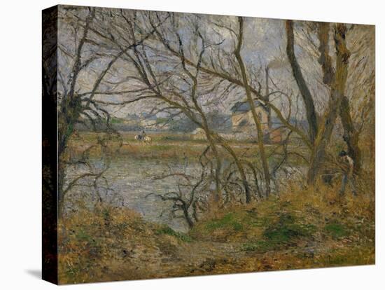 Banks of the River Oise Near Pontoise, Grey Sky, 1878-Camille Pissarro-Stretched Canvas