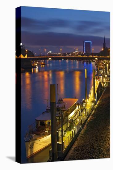 Banks of Weser, Martinianleger (Downtown Pier), Bremen, Germany, Europe-Chris Seba-Stretched Canvas