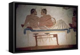 Banquet Attended by the Deceased, Detail from a Painting in the Tomb of the Diver, circa 480 BC-null-Framed Stretched Canvas