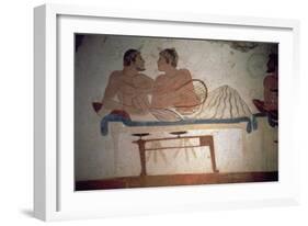 Banquet Attended by the Deceased, Detail from a Painting in the Tomb of the Diver, circa 480 BC-null-Framed Giclee Print