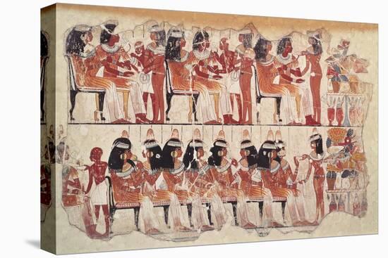 Banquet Scene, from Thebes, circa 1400 BC (Wall Painting)-null-Stretched Canvas