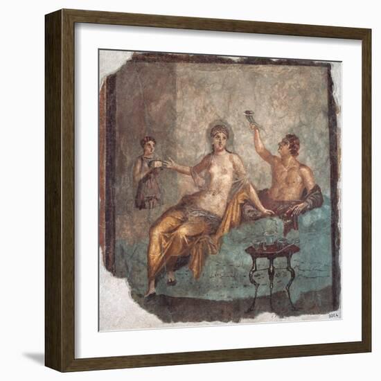 Banquet scene, Roman wall painting, from Herculaneum, 62-79 A.D. Archaeological Museum, Naples-null-Framed Art Print