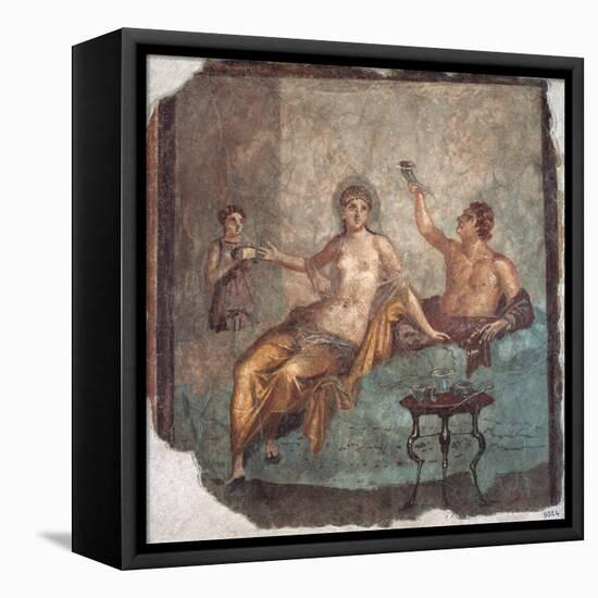 Banquet scene, Roman wall painting, from Herculaneum, 62-79 A.D. Archaeological Museum, Naples-null-Framed Stretched Canvas