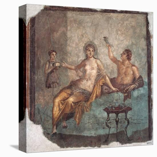 Banquet scene, Roman wall painting, from Herculaneum, 62-79 A.D. Archaeological Museum, Naples-null-Stretched Canvas