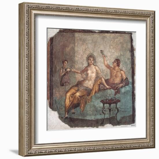 Banquet scene, Roman wall painting, from Herculaneum, 62-79 A.D. Archaeological Museum, Naples-null-Framed Art Print