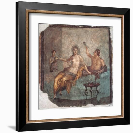 Banquet scene, Roman wall painting, from Herculaneum, 62-79 A.D. Archaeological Museum, Naples-null-Framed Art Print