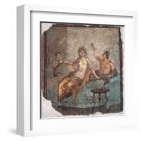 Banquet scene, Roman wall painting, from Herculaneum, 62-79 A.D. Archaeological Museum, Naples-null-Framed Art Print