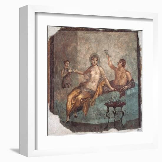 Banquet scene, Roman wall painting, from Herculaneum, 62-79 A.D. Archaeological Museum, Naples-null-Framed Art Print