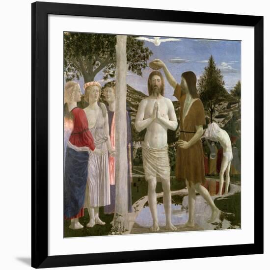 Baptism of Christ, Detail of Christ, John the Baptist and Angels, 1450-Piero della Francesca-Framed Giclee Print