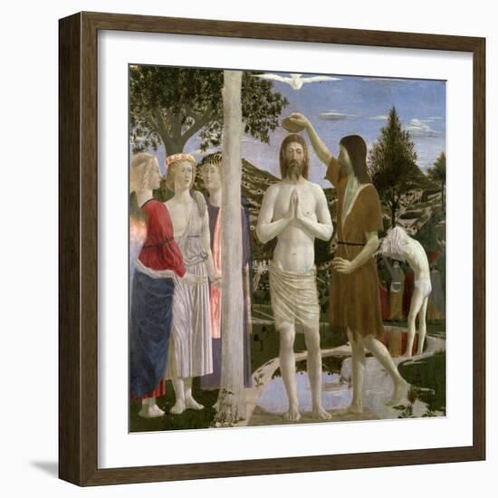 Baptism of Christ, Detail of Christ, John the Baptist and Angels, 1450-Piero della Francesca-Framed Giclee Print