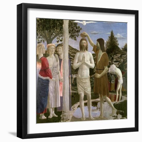 Baptism of Christ, Detail of Christ, John the Baptist and Angels, 1450-Piero della Francesca-Framed Giclee Print