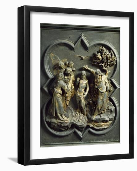 Baptism of Christ, Gilded Bronze Panel by Lorenzo Ghiberti-null-Framed Giclee Print