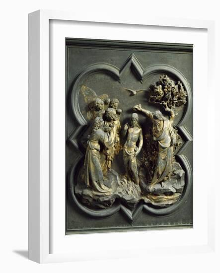 Baptism of Christ, Gilded Bronze Panel by Lorenzo Ghiberti-null-Framed Giclee Print