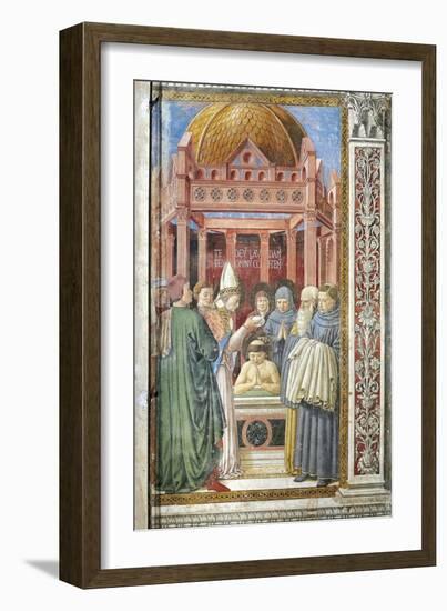 Baptism of St. Augustine, Detail from Stories of St. Augustine, 1465-Benozzo Gozzoli-Framed Giclee Print