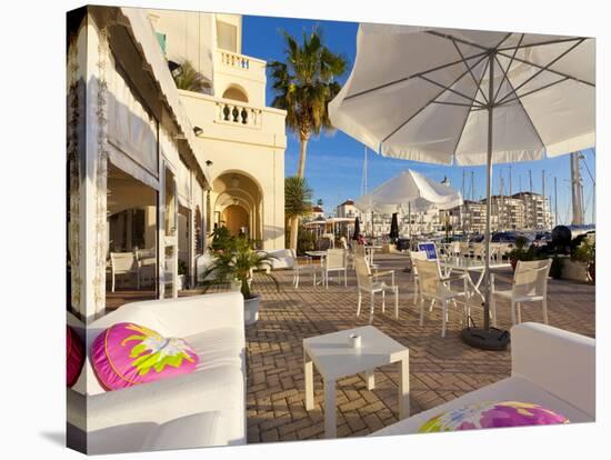 Bar at Queensway Quay Marina, Gibraltar, Mediterranean, Europe-Giles Bracher-Stretched Canvas