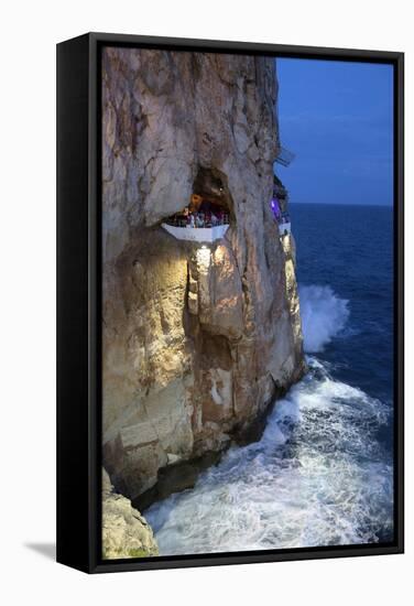 Bar Built in Cliff Caves, Cova D'En Xoroi in Evening, Cala En Porter-Stuart Black-Framed Stretched Canvas