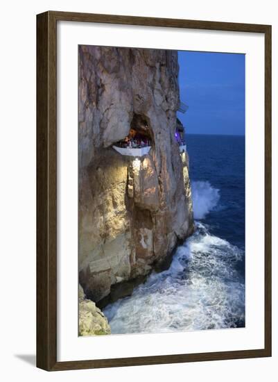 Bar Built in Cliff Caves, Cova D'En Xoroi in Evening, Cala En Porter-Stuart Black-Framed Photographic Print