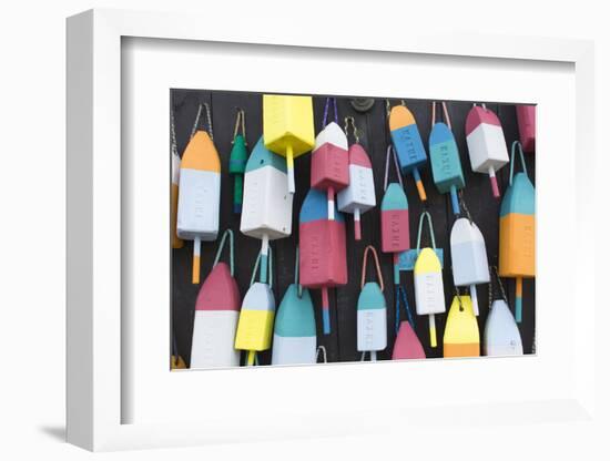 Bar Harbor, Maine, Colorful Buoys on Wall for Sale and State Specialty Souvenirs for Lobster Traps-Bill Bachmann-Framed Photographic Print