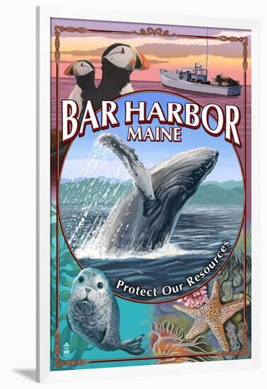 Bar Harbor, Maine - Wildlife Montage-Lantern Press-Framed Art Print