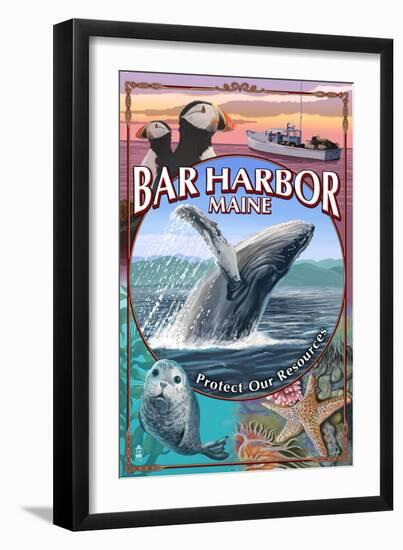 Bar Harbor, Maine - Wildlife Montage-Lantern Press-Framed Art Print