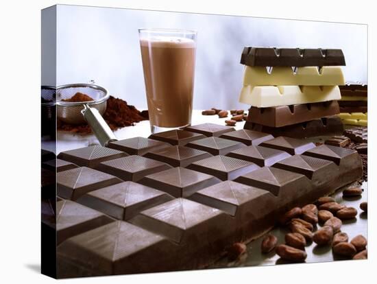 Bar of Chocolate with Cocoa, Cocoa Powder and Cocoa Beans-Peter Rees-Stretched Canvas