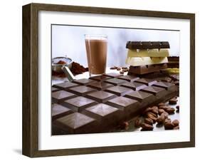 Bar of Chocolate with Cocoa, Cocoa Powder and Cocoa Beans-Peter Rees-Framed Photographic Print