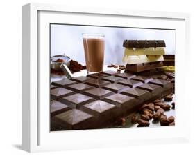 Bar of Chocolate with Cocoa, Cocoa Powder and Cocoa Beans-Peter Rees-Framed Photographic Print