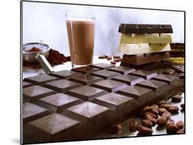 Bar of Chocolate with Cocoa, Cocoa Powder and Cocoa Beans-Peter Rees-Mounted Photographic Print