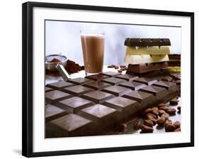 Bar of Chocolate with Cocoa, Cocoa Powder and Cocoa Beans-Peter Rees-Framed Photographic Print