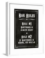 Bar Rules The Bartender is Always Right Sign Art Print Poster-null-Framed Poster