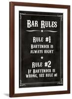 Bar Rules The Bartender is Always Right Sign-null-Framed Art Print