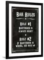 Bar Rules The Bartender is Always Right Sign-null-Framed Art Print