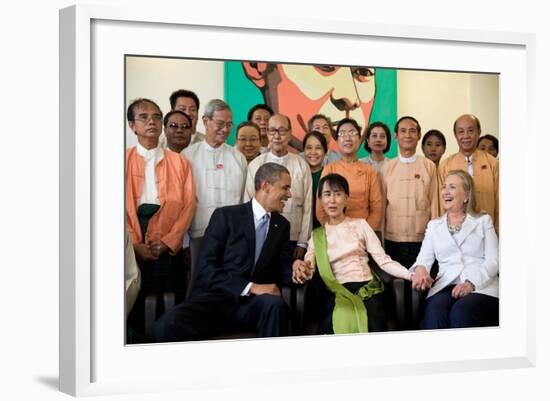 Barack Obama and Hillary Rodham Clinton with Aung San Suu Ky-null-Framed Photo