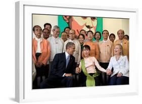 Barack Obama and Hillary Rodham Clinton with Aung San Suu Ky-null-Framed Photo