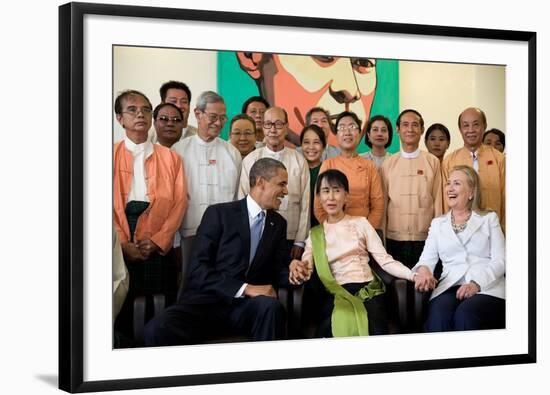 Barack Obama and Hillary Rodham Clinton with Aung San Suu Ky-null-Framed Photo