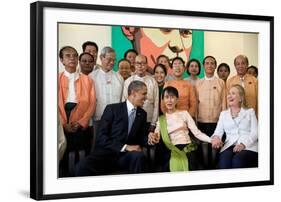 Barack Obama and Hillary Rodham Clinton with Aung San Suu Ky-null-Framed Photo