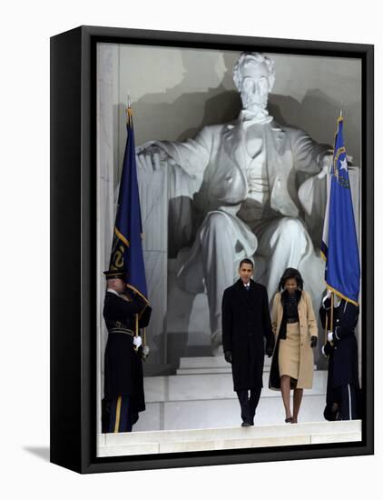 Barack Obama and His Wife Arrive at the Opening Inaugural Celebration at the Lincoln Memorial-null-Framed Stretched Canvas