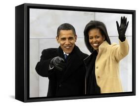 Barack Obama and His Wife Arrive at the Opening Inaugural Celebration at the Lincoln Memorial-null-Framed Stretched Canvas