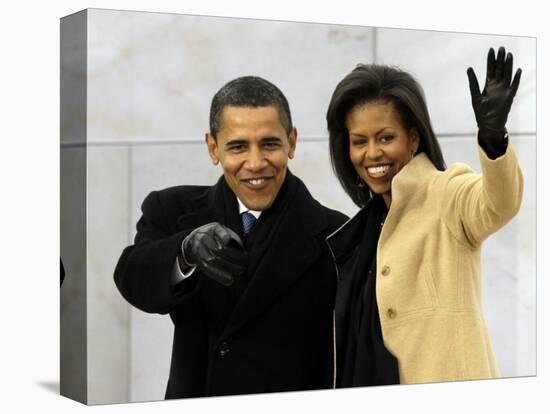 Barack Obama and His Wife Arrive at the Opening Inaugural Celebration at the Lincoln Memorial-null-Stretched Canvas