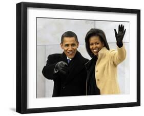 Barack Obama and His Wife Arrive at the Opening Inaugural Celebration at the Lincoln Memorial-null-Framed Photographic Print