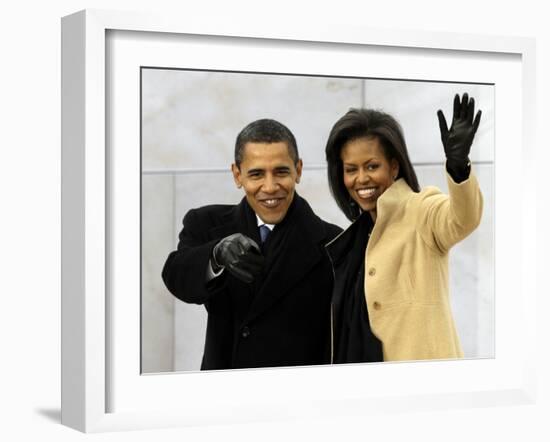 Barack Obama and His Wife Arrive at the Opening Inaugural Celebration at the Lincoln Memorial-null-Framed Photographic Print