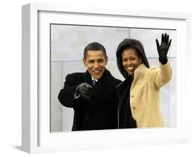 Barack Obama and His Wife Arrive at the Opening Inaugural Celebration at the Lincoln Memorial-null-Framed Photographic Print