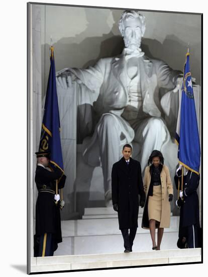 Barack Obama and His Wife Arrive at the Opening Inaugural Celebration at the Lincoln Memorial-null-Mounted Photographic Print