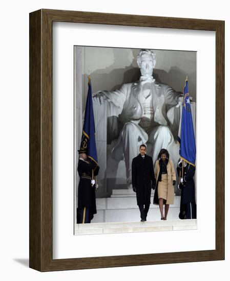 Barack Obama and His Wife Arrive at the Opening Inaugural Celebration at the Lincoln Memorial-null-Framed Photographic Print