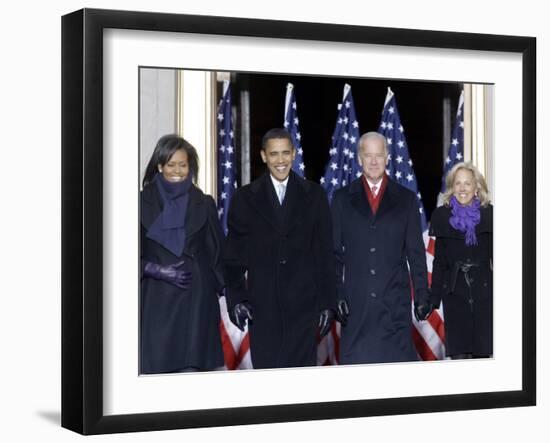 Barack Obama and the Joe Biden, Along with Their Wives, are Introduced at the War Memorial Plaza-null-Framed Premium Photographic Print