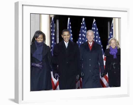 Barack Obama and the Joe Biden, Along with Their Wives, are Introduced at the War Memorial Plaza-null-Framed Photographic Print